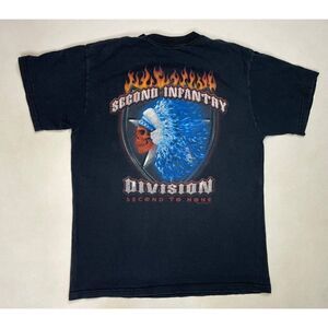 VINTAGE Second Infantry Division Second To None Graphic T-shirt Men Large Black